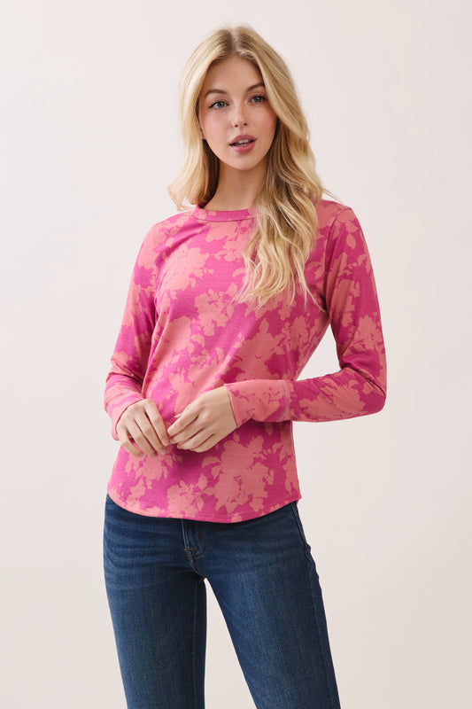TL2124 Floral Print Long Sleeve Knit Top