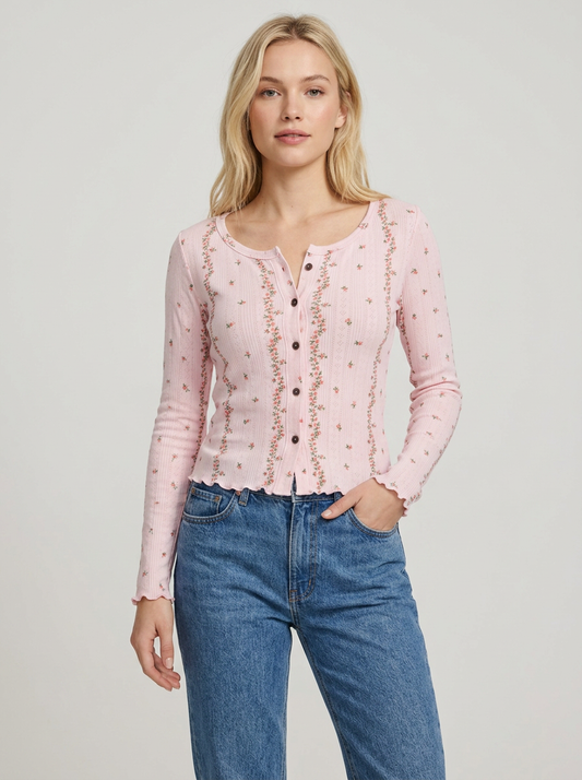 TL2128 Ribbed Button-Down Tee