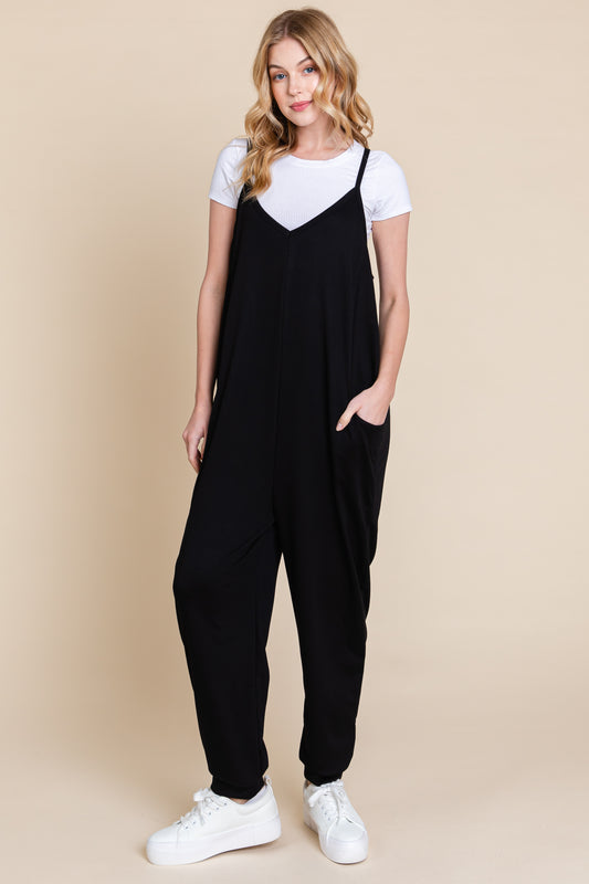 PA1076 Solid Knit Relaxed Harem Jumpsuit