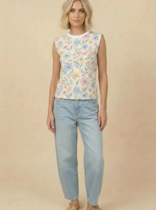 TA2526 Floral Print Sleeveless Tank Top