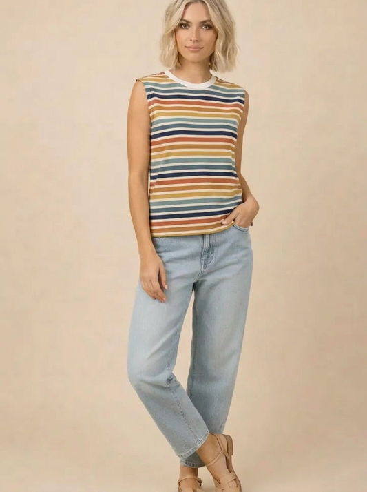 TA2527 Stripe Print Sleeveless Tank Top