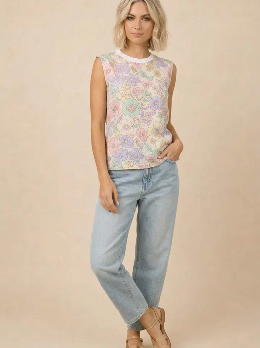 TA2529 Floral Print Sleeveless Tank Top