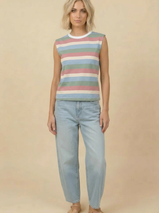TA2530 Stripe Print Sleeveless Tank Top