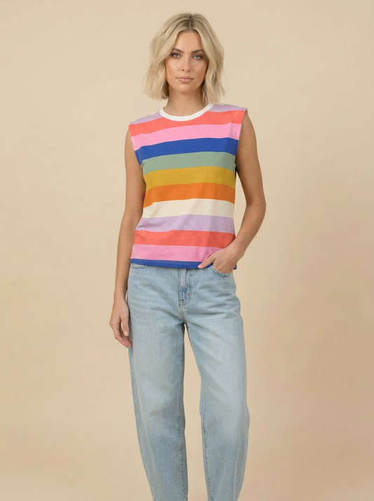 TA2532 Stripe Print Sleeveless Tank Top